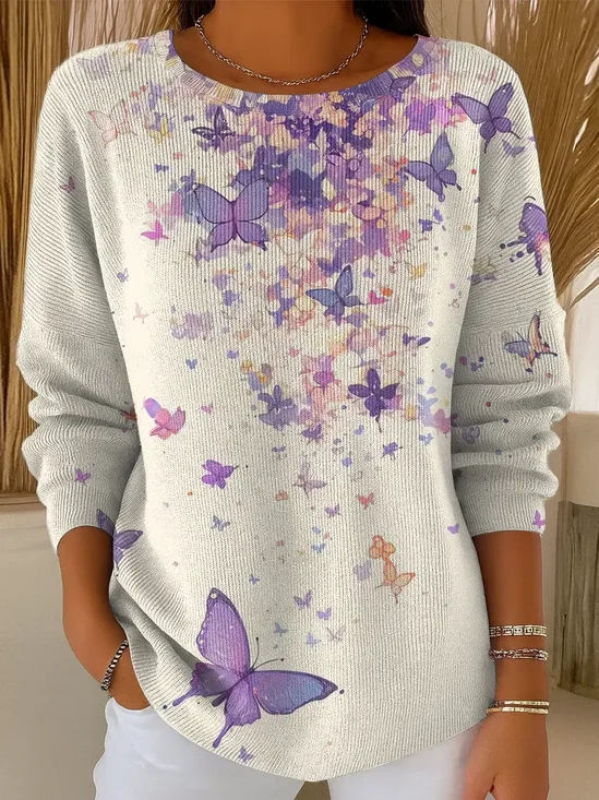Women Butterfly Long Sleeve Comfy Casual Printing Sweater