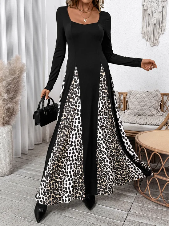 Women Leopard Spring/Fall Dress Long Sleeve A-Line Dress