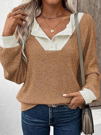 Vintage Shawl Collar Color Block Sweatshirt Split Joint