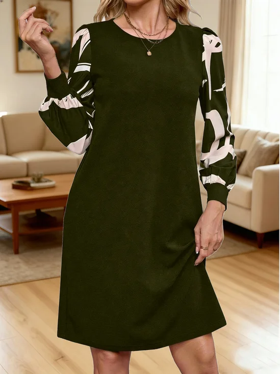 Women Geometric Spring/Fall Dress Crew Neck Long Sleeve Fit & Flare Dress A-Line Dress