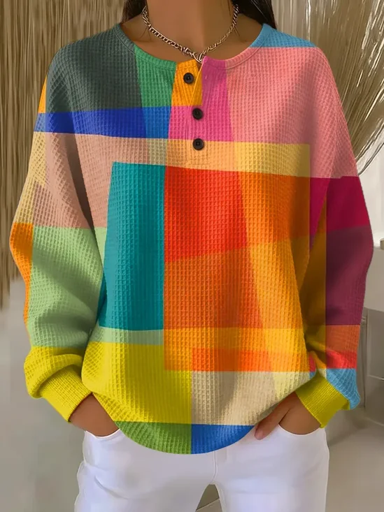Casual Crew Neck Abstract Sweatshirt Printing