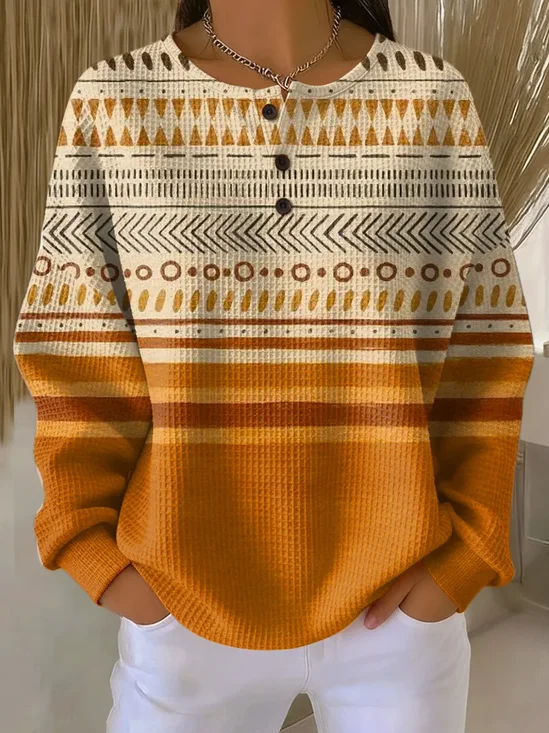 Casual Crew Neck Abstract Sweatshirt Printing