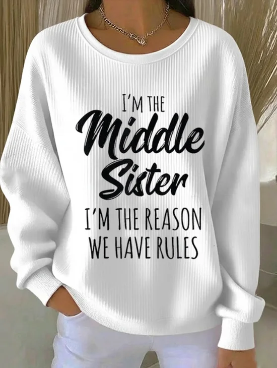 Casual Crew Neck Text Letters Sweatshirt Printing