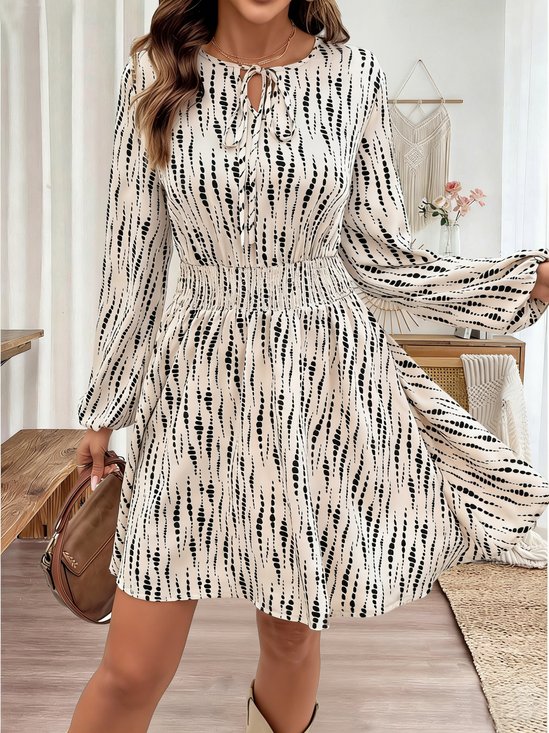 Women Polka Dots Spring/Fall Dress Crew Neck Long Sleeve Fit & Flare Dress A-Line Dress