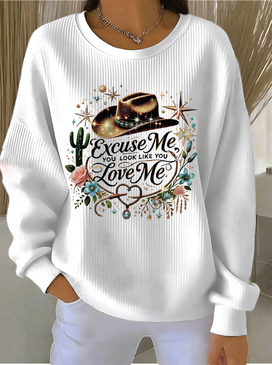 Vintage Crew Neck Letter Pattern Sweatshirt