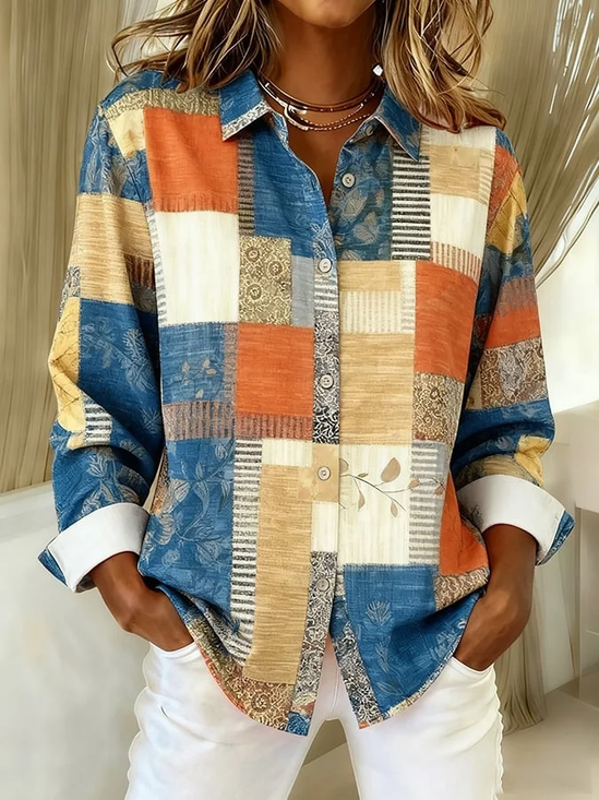 Shirt Collar Regular Sleeve Long Sleeve Abstract Buckle Regular Loose Button Up Shirt Shirt For Women