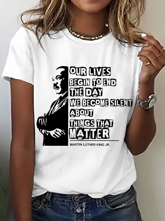 Casual Text Letters Crew Neck Short Sleeve T-shirt