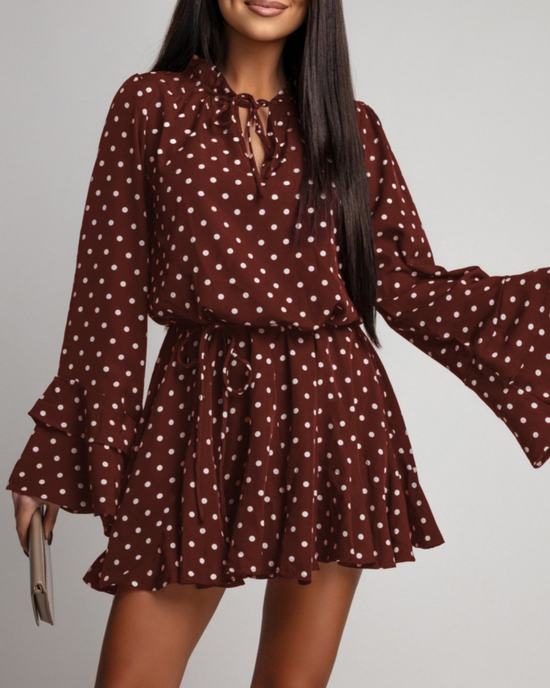 Women Polka Dots Spring/Fall Dress V Neck Long Sleeve Fit & Flare Dress A-Line Dress