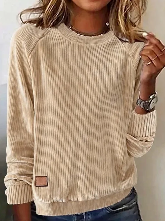 Vintage Crew Neck Plain Sweatshirt Split Joint