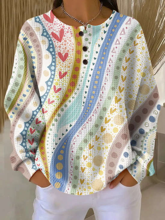 Casual Crew Neck Heart/Cordate Sweatshirt Printing