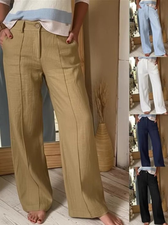 Women Plain Long Buttons Pants Casual Spring/Fall Trousers