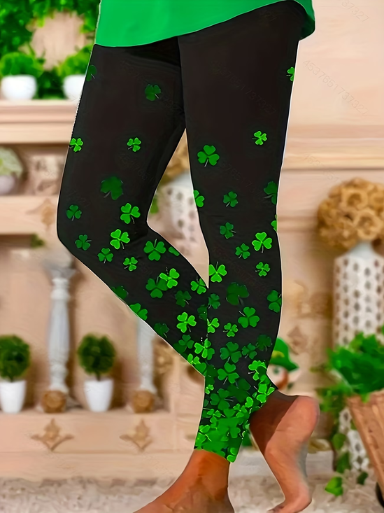 Women Shamrock Casual All Season Printing Long Leggings