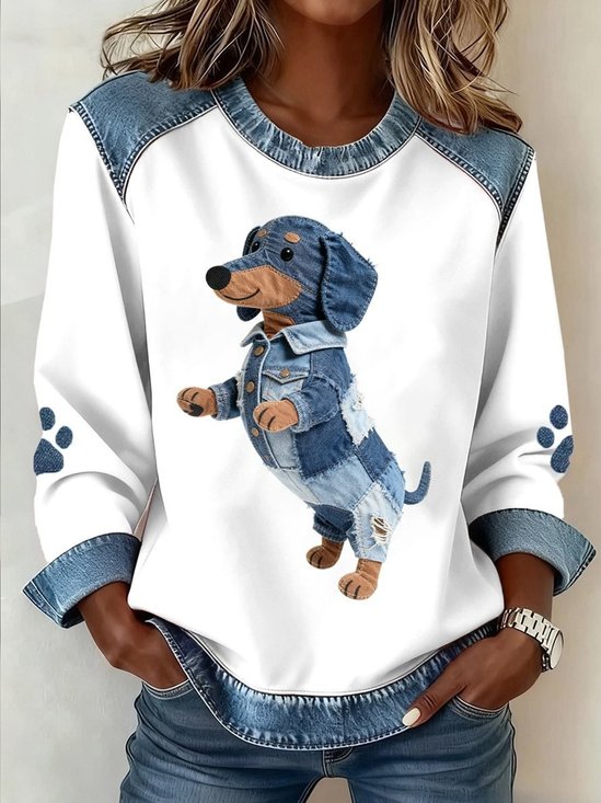 Casual Crew Neck Color Block Sweatshirt