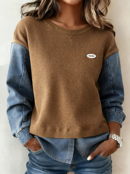 Casual Shawl Collar Multicolor Block Sweatshirt