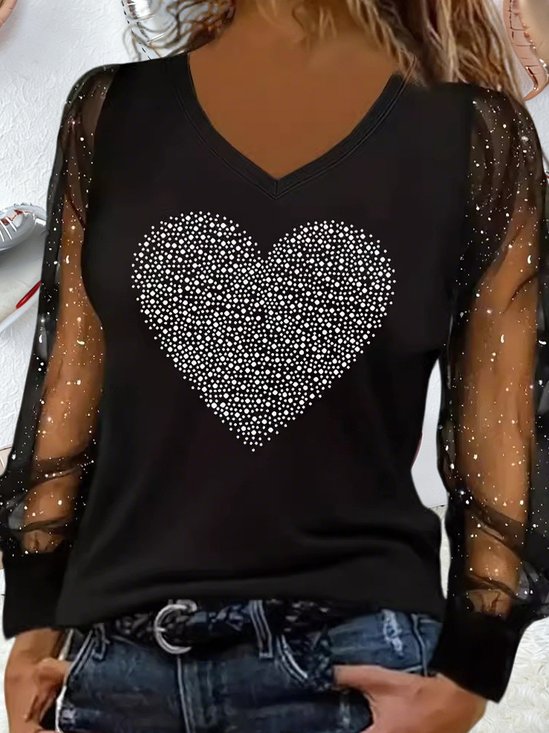 Party Heart/Cordate V Neck Long Sleeve T-shirt