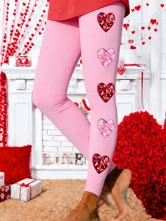 Women Heart/Cordate Casual All Season Printing Long Leggings