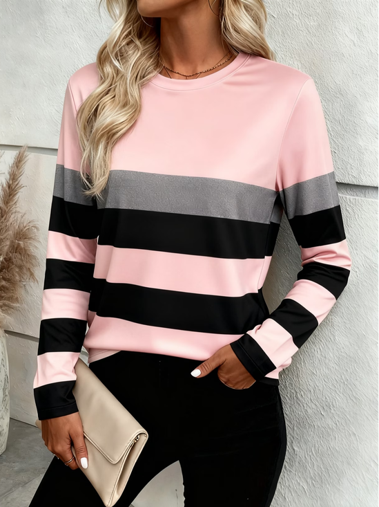 Casual Striped Crew Neck Long Sleeve T-shirt