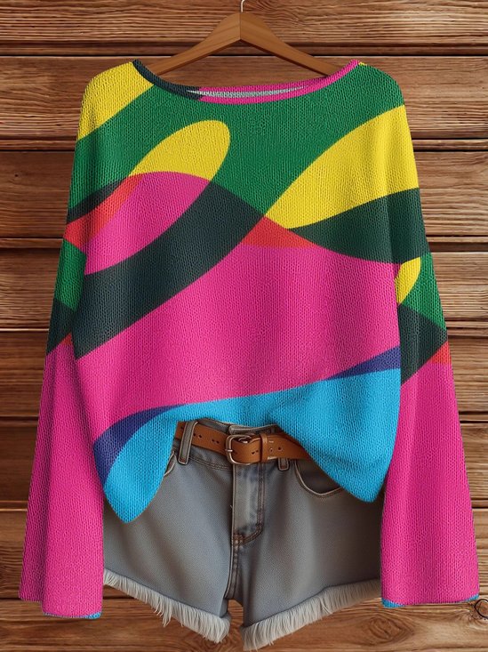 Women Abstract Long Sleeve Comfy Casual Sweater