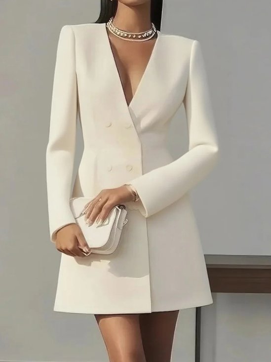 Women Plain Spring/Fall Dress V Neck Long Sleeve Fit & Flare Dress A-Line Dress