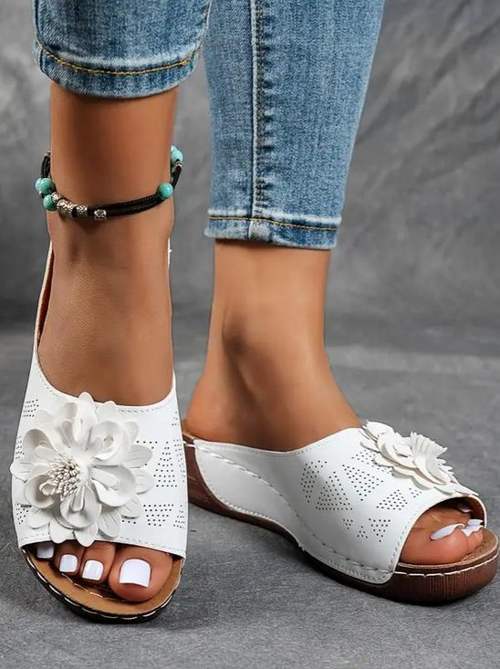 Elegant Plain Slip On Block Heel Wedge Sandals