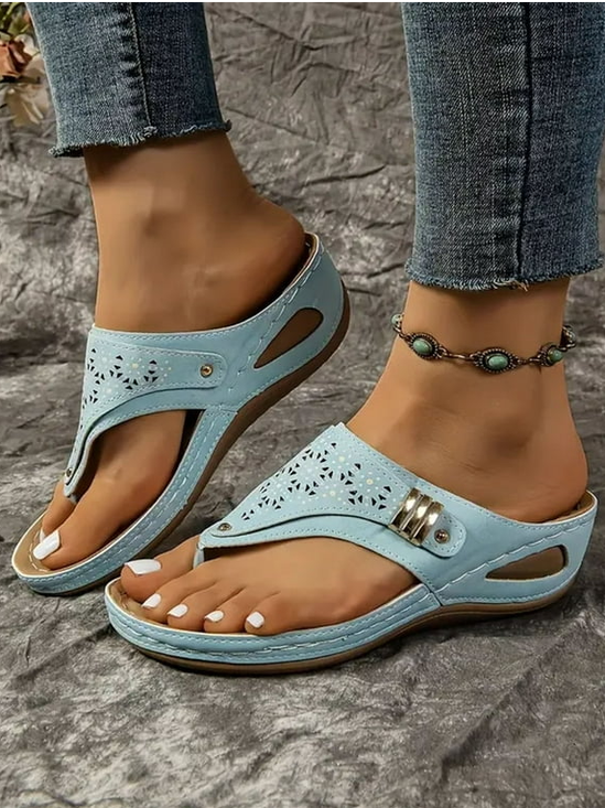 Vintage Plain Slip On Block Heel Wedge Sandals