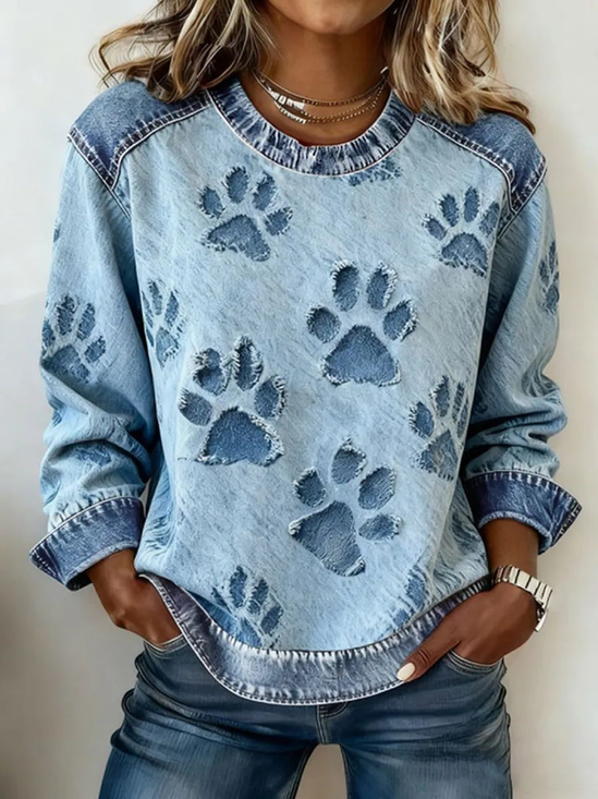 Vintage Crew Neck Dog Sweatshirt Printing