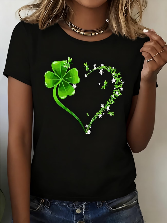 Casual Shamrock Crew Neck Short Sleeve T-shirt