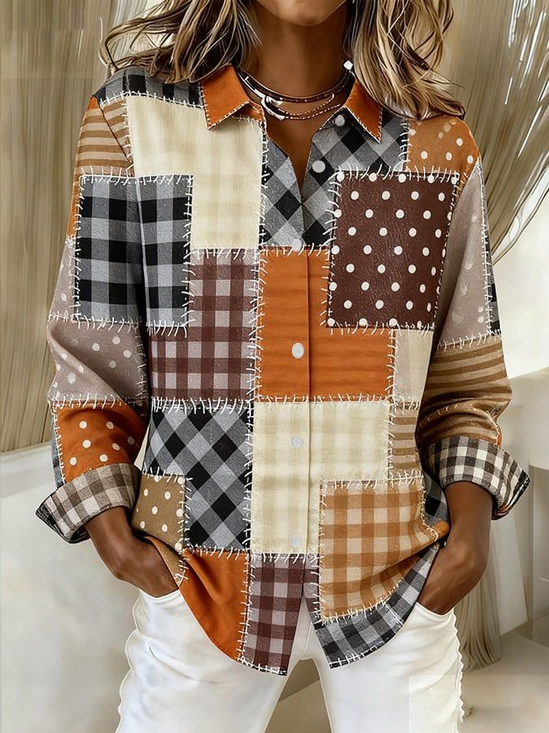 Shirt Collar Regular Sleeve Long Sleeve Abstract Buckle Regular Loose Button Up Shirt Shirt For Women