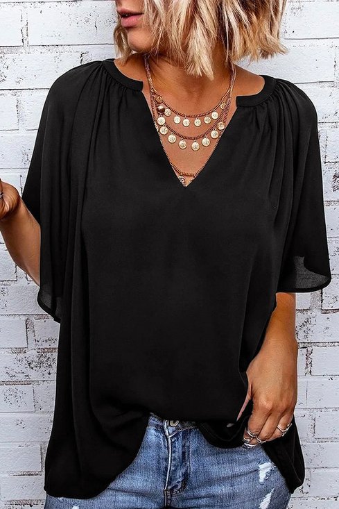 Elegant Plain V Neck Short Sleeve T-shirt