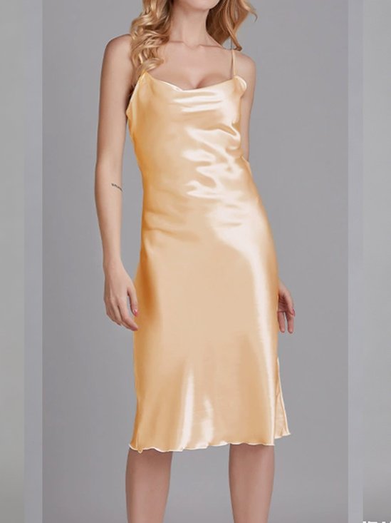 Elegant Satin Camisole Pajama Sexy Casual Midi Nightdress