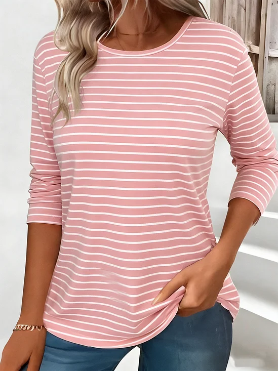 Vintage Striped Crew Neck Long Sleeve T-shirt