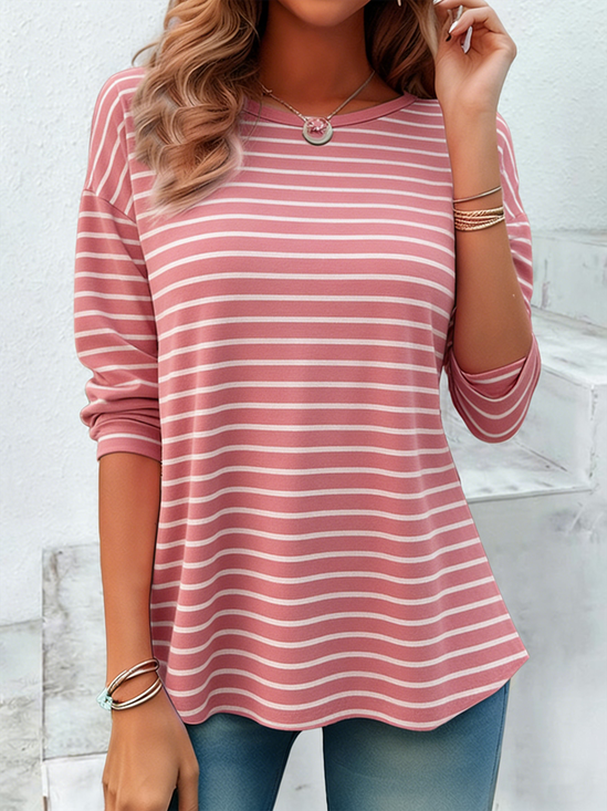 Elegant Striped Crew Neck Long Sleeve T-shirt