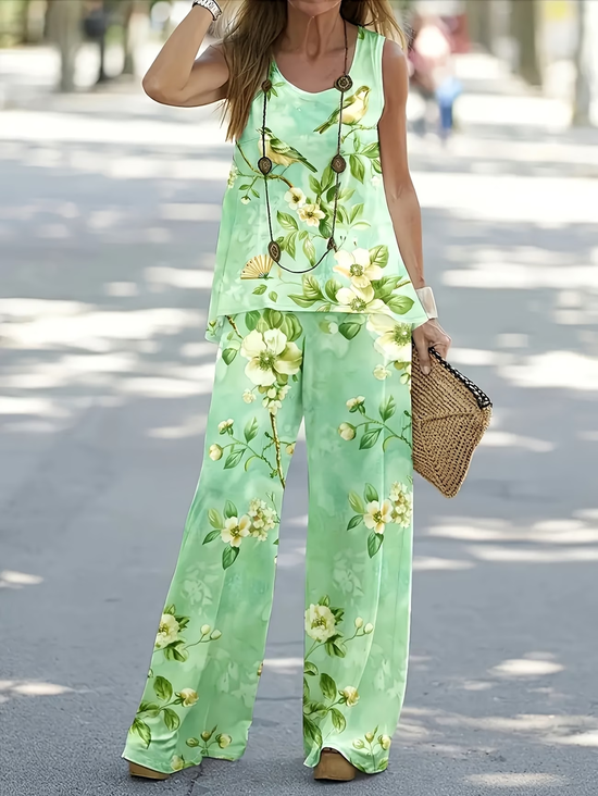 Women Floral Printing Two-Piece Set Daily Sleeveless Casual Summer Multi-Piece Set Matching Set