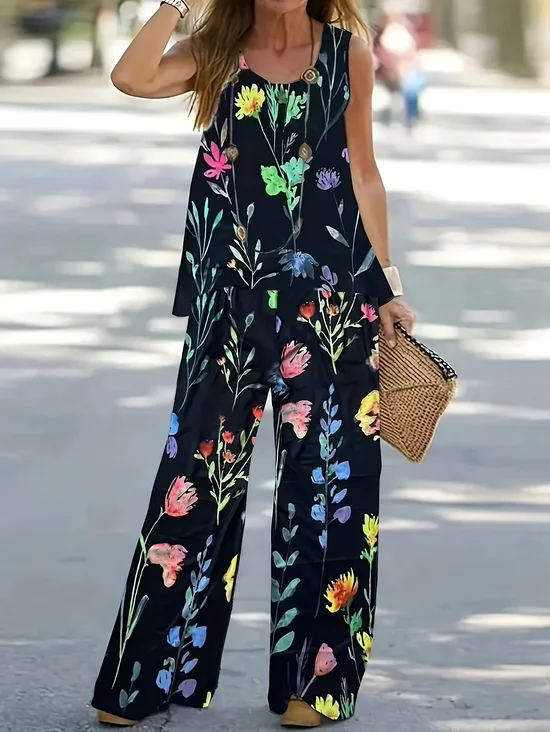 Women Floral Printing Two-Piece Set Daily Sleeveless Casual Summer Multi-Piece Set Matching Set