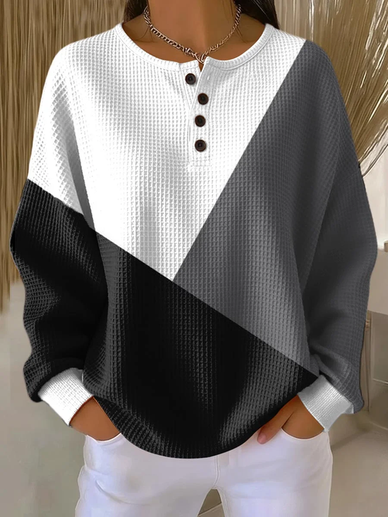 Casual Crew Neck Multicolor Block Sweatshirt Printing