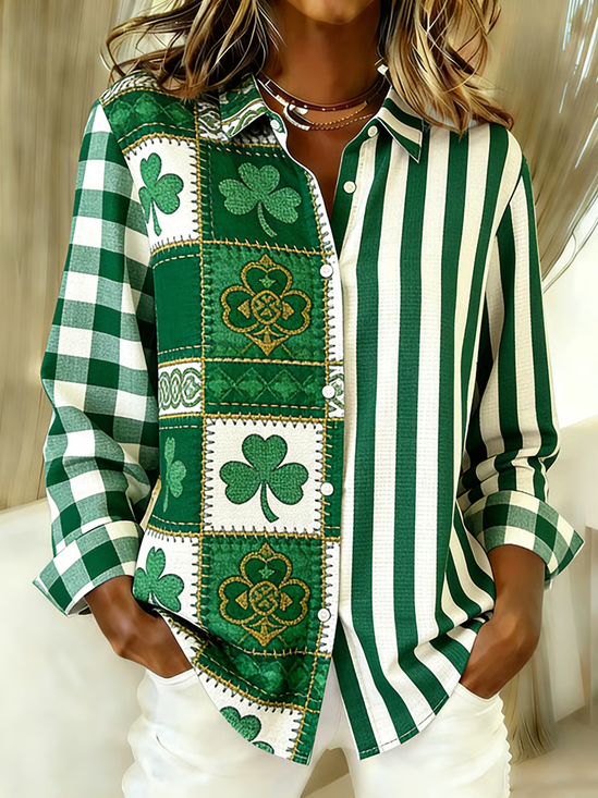 Shirt Collar Regular Sleeve Long Sleeve Striped Buckle Regular Loose Button Up Shirt Shirt For Women