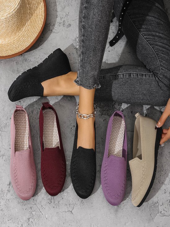 Casual Plain Breathable Slip On Flat Heel Shallow Shoes Split Joint