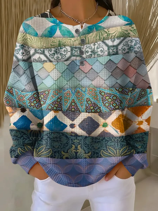 Casual Crew Neck Abstract Sweatshirt Printing