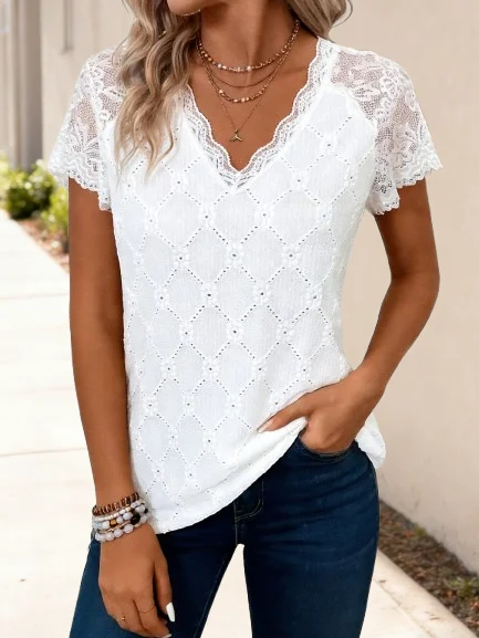 Casual Floral V Neck Half Sleeve T-shirt