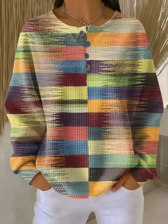 Casual Crew Neck Abstract Sweatshirt Printing