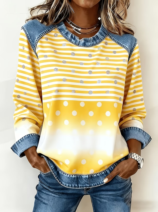 Vintage Crew Neck Abstract Stripes Sweatshirt Printing