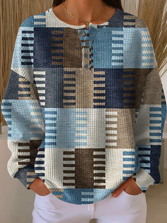 Casual Crew Neck Abstract Sweatshirt Printing