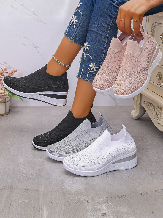 Casual Color Block Breathable Slip On Low Heel Shallow Shoes Split Joint
