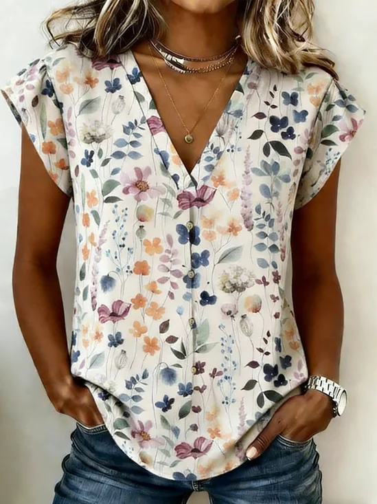 Vintage Floral Cap Sleeve T-shirt