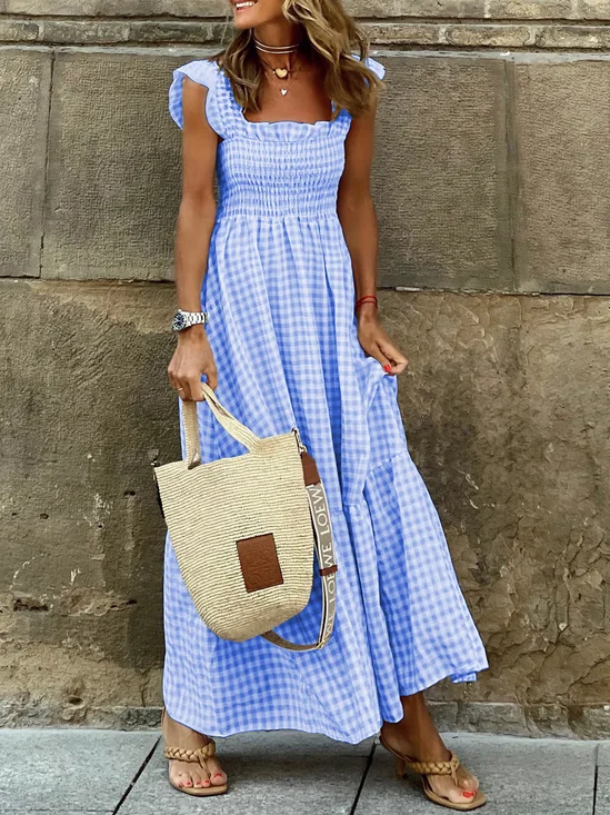 Women Plaid Summer Dress Sleeveless A-Line Dress