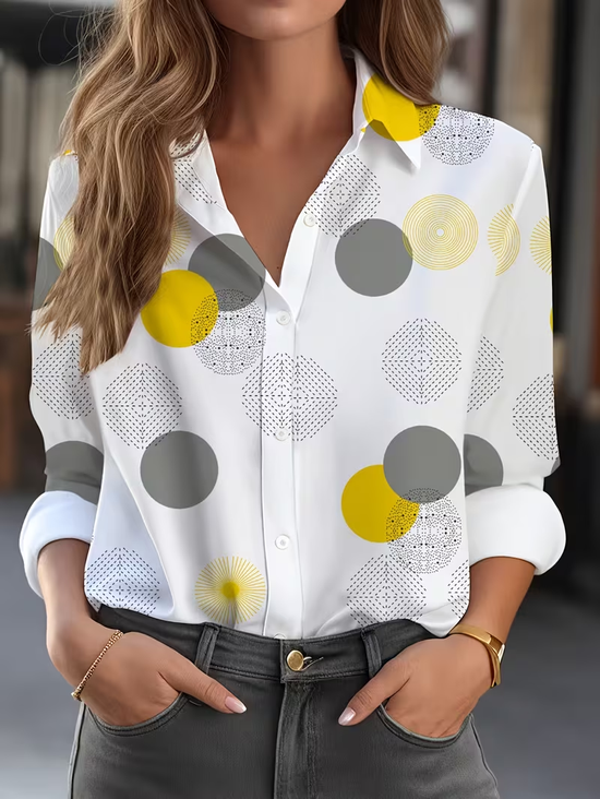 Shirt Collar Regular Sleeve Long Sleeve Abstract Buckle Regular Loose Button Up Shirt Shirt For Women