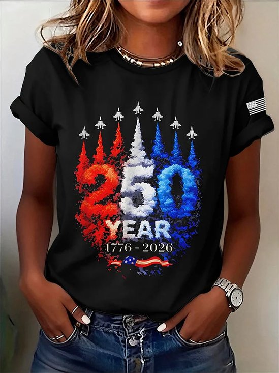 America 250 Years Anniversary Printing Crew Neck Short Sleeve T-shirt