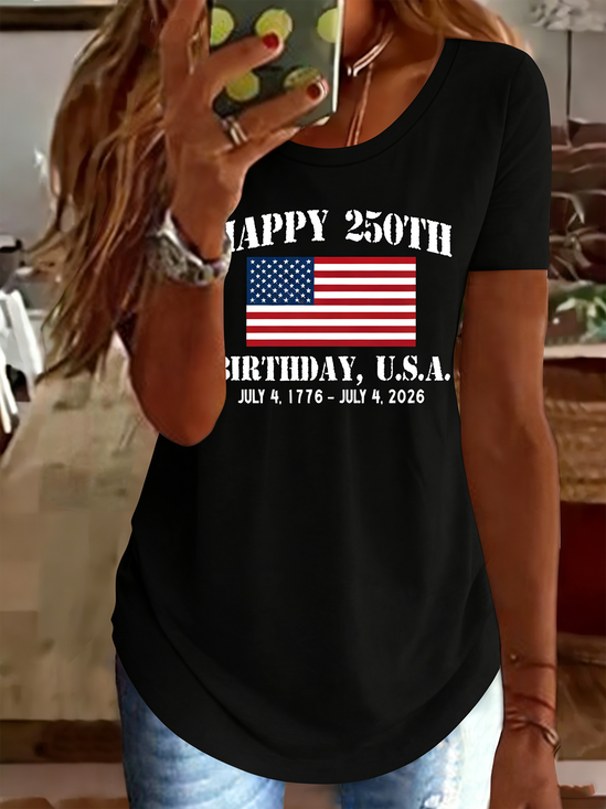 Casual 250 Years Anniversary America Flag Print Crew Neck Short Sleeve T-shirt