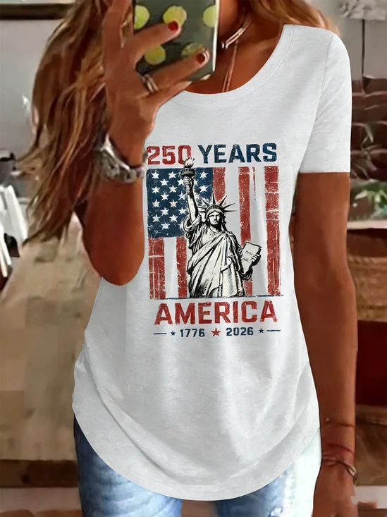 250 Years Anniversary America Flag Print Crew Neck Short Sleeve T-shirt