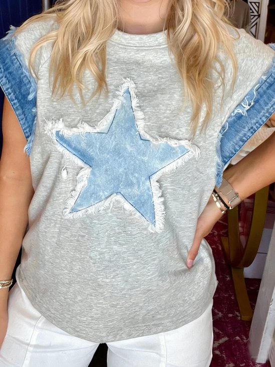 Vintage Color Block Crew Neck Short Sleeve T-shirt